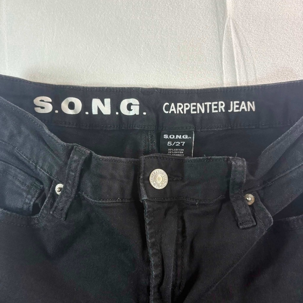 SONG Carpenter Jeans Womens 5/27 Black Utility Straight Leg Stretch Denim Pants - Picture 4 of 7